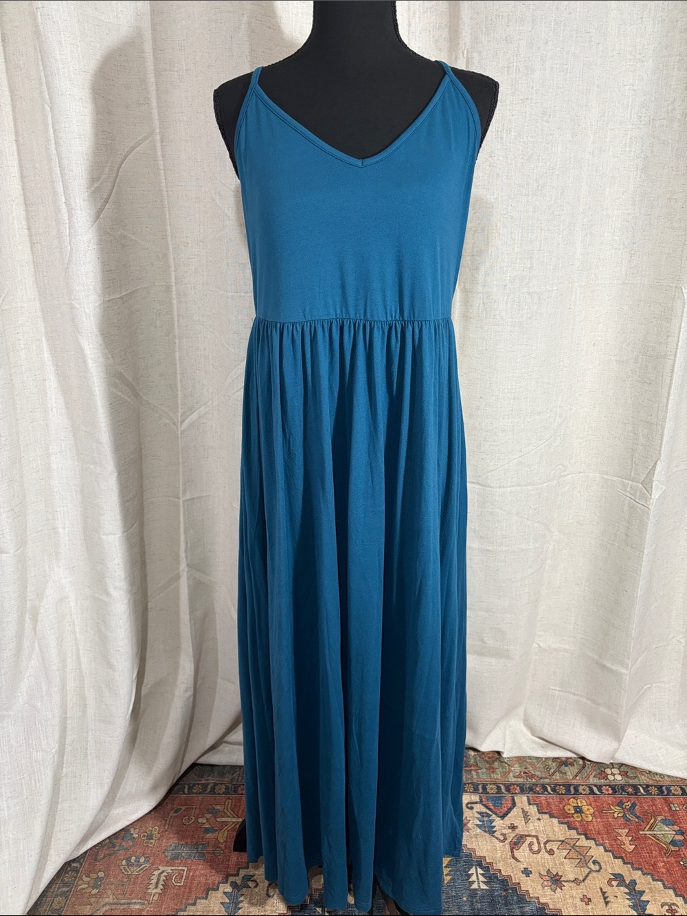 SHEIN Teal Blue V-Neck Sleeveless Maxi Dress